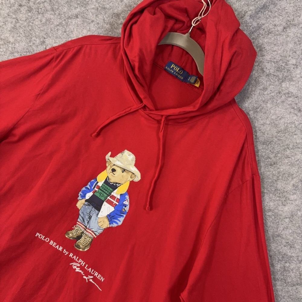 Polo Ralph Lauren Hoodie Mens XL Red Polo Bear T-Shirt Lightweight
